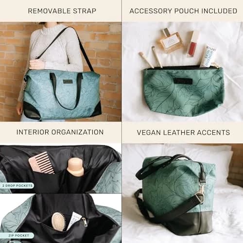 Jadyn Luna Women's Weekender Bag and Travel Duffel, Large 37 Liter Capacity (Sage Flora) | Durable Polyester & Vegan Leather thumbnail 4