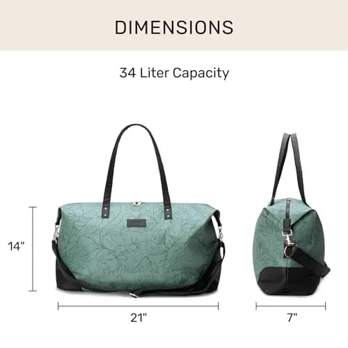 Jadyn Luna Women's Weekender Bag and Travel Duffel, Large 37 Liter Capacity (Sage Flora) | Durable Polyester & Vegan Leather thumbnail 5