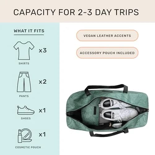 Jadyn Luna Women's Weekender Bag and Travel Duffel, Large 37 Liter Capacity (Sage Flora) | Durable Polyester & Vegan Leather thumbnail 2
