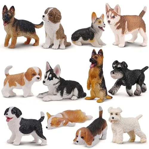 EYSCOTA 12PCS Dog Figurines Playset, Realistic Detailed Plastic Puppy Figures, Hand Painted Mini Dog Figures Toy Set Cake Toppers Easter Egg Birthday Gift for Kids Toddlers thumbnail 1