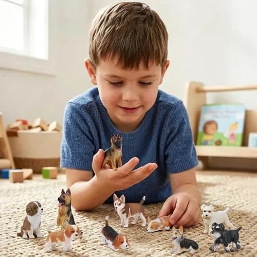 EYSCOTA 12PCS Dog Figurines Playset, Realistic Detailed Plastic Puppy Figures, Hand Painted Mini Dog Figures Toy Set Cake Toppers Easter Egg Birthday Gift for Kids Toddlers thumbnail 9