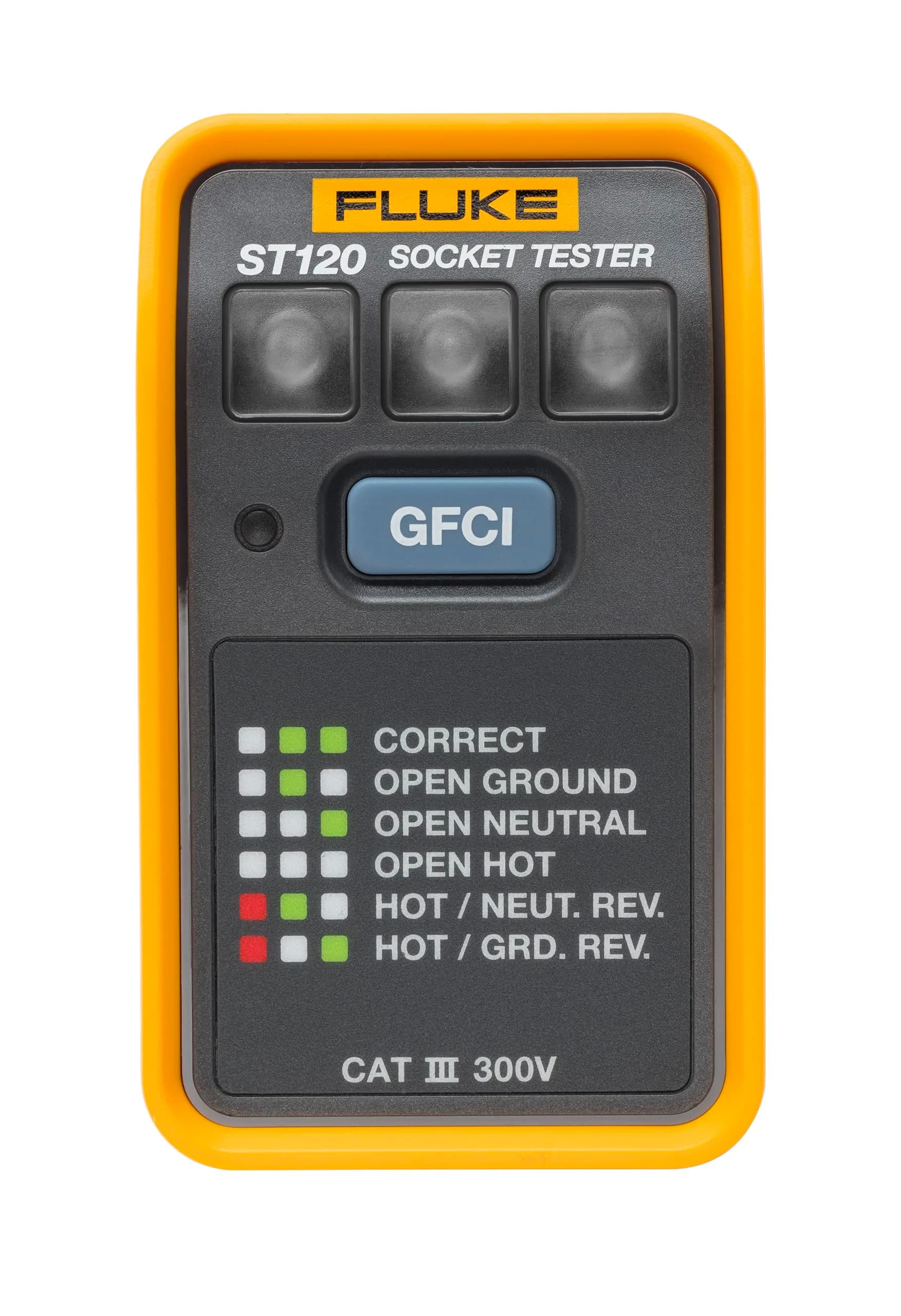 Fluke ST120 GFCI Socket Tester Without Beeper | Tests Outlets for Miswiring & GFCI Function — yellow