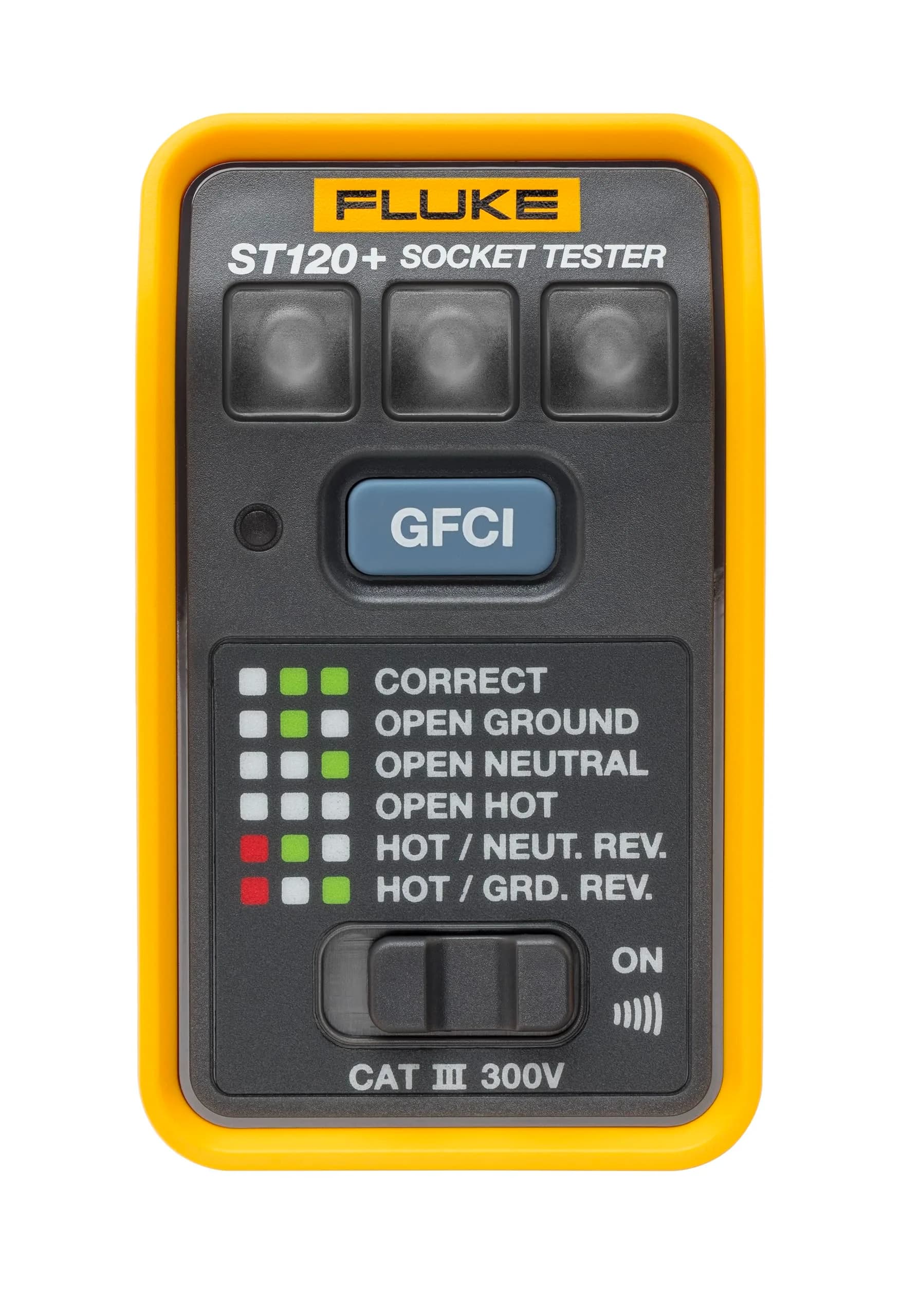 Fluke ST120+ GFCI Socket Tester with Audible Beeper & LEDs | Cat III 300V Rated - main product image