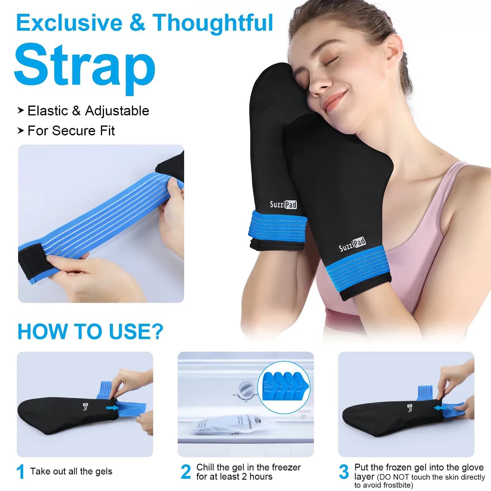 SUZZIPAD Cold Therapy Socks and Gloves Set Black L | Dual-Layer Chemo Gloves & Foot Ice Pack Wraps for Neuropathy Relief - view 5