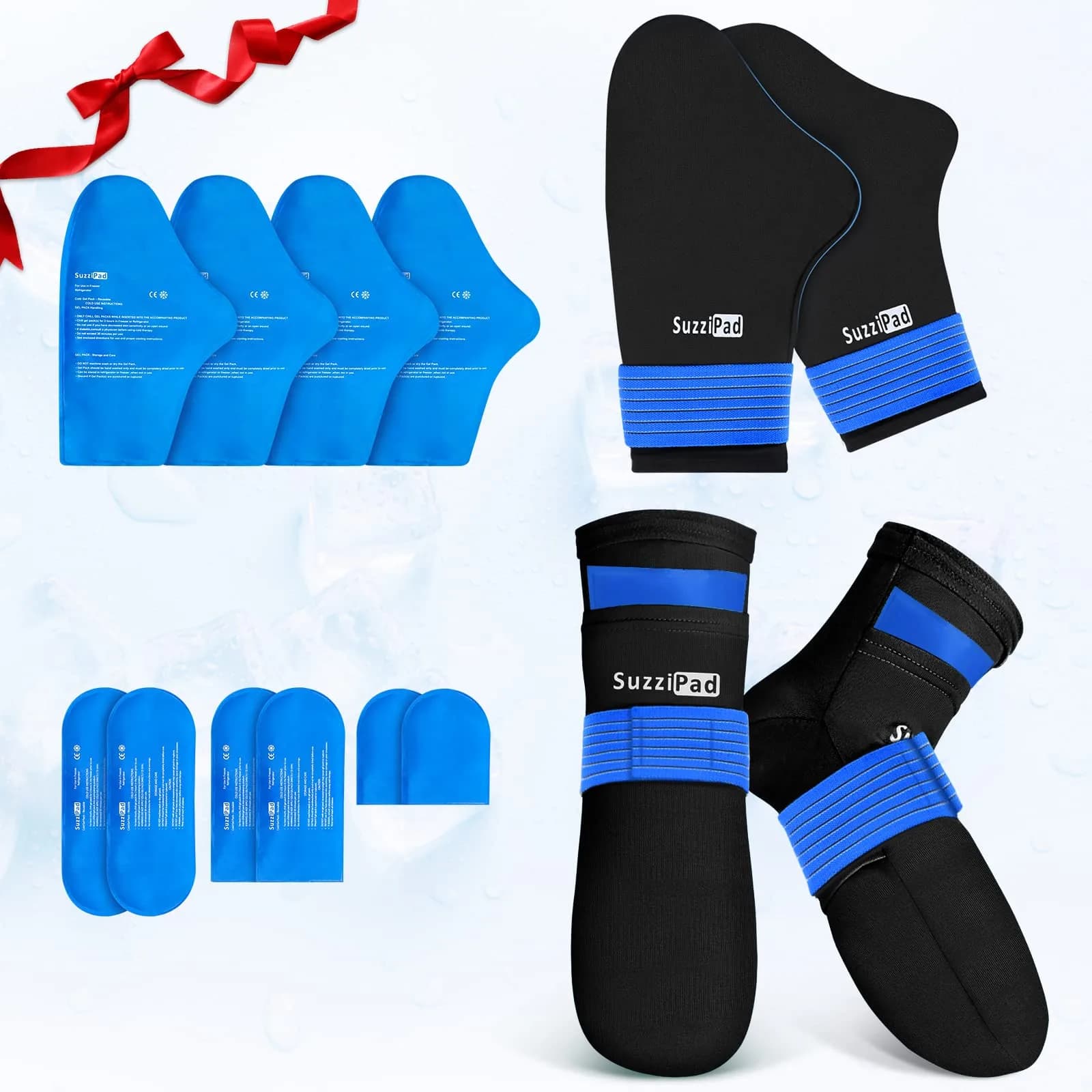 SUZZIPAD Cold Therapy Socks and Gloves Set Black L | Dual-Layer Chemo Gloves & Foot Ice Pack Wraps for Neuropathy Relief - main product image