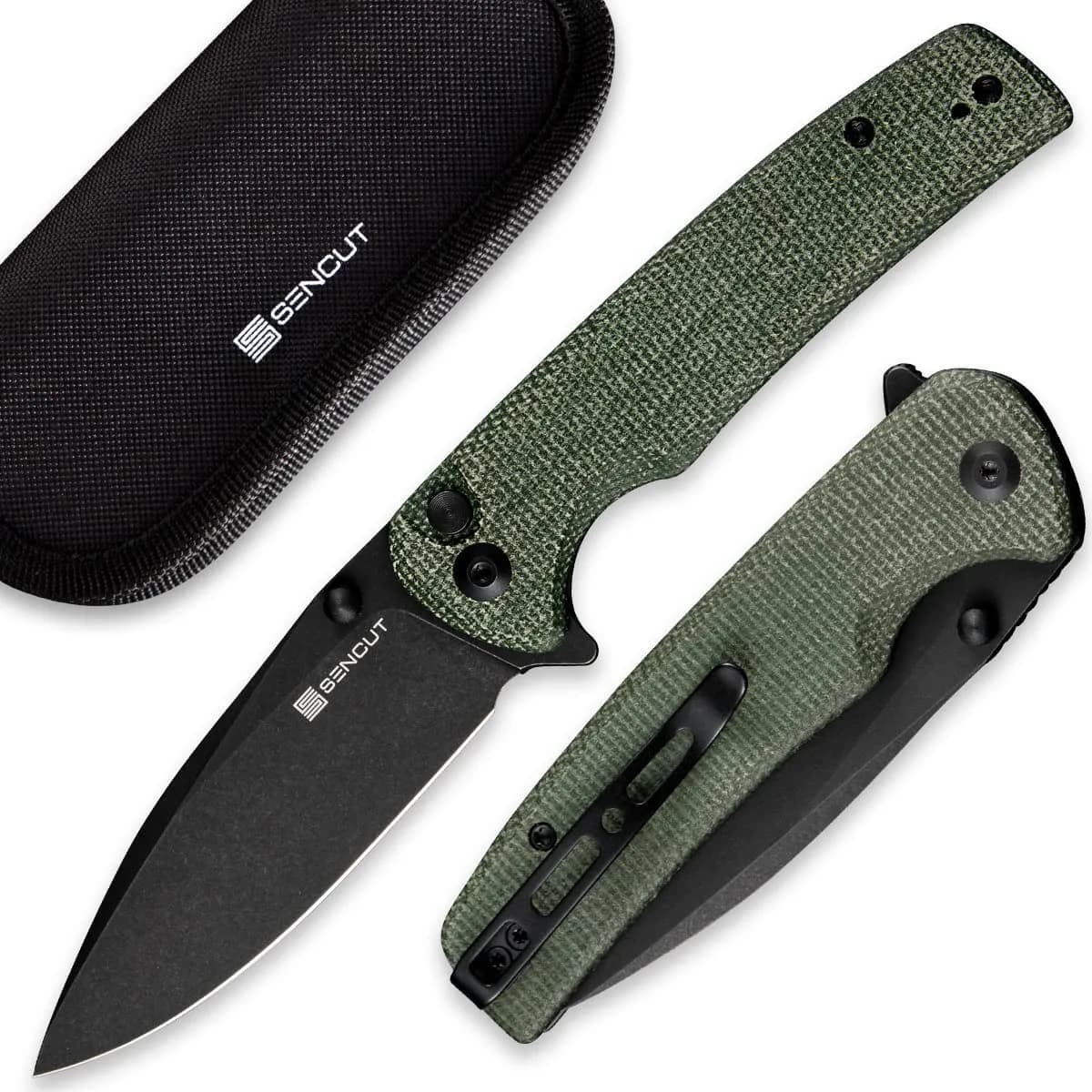 SENCUT Sachse Button Lock Pocket Knife 3.47" 9Cr18MoV Blade | Ambidextrous, Reversible Deep Carry Clip