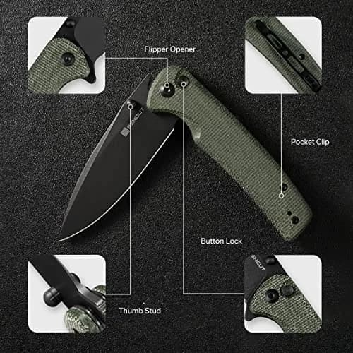 SENCUT Sachse Button Lock Pocket Knife 3.47" 9Cr18MoV Blade | Ambidextrous, Reversible Deep Carry Clip thumbnail 3