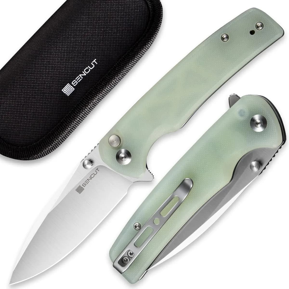 SENCUT Sachse Button Lock Pocket Knife 3.47" 9Cr18MoV Blade | Ambidextrous, Reversible Deep Carry Clip