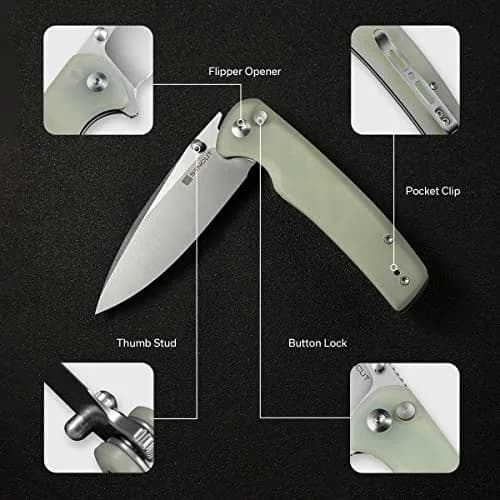 SENCUT Sachse Button Lock Pocket Knife 3.47" 9Cr18MoV Blade | Ambidextrous, Reversible Deep Carry Clip thumbnail 3