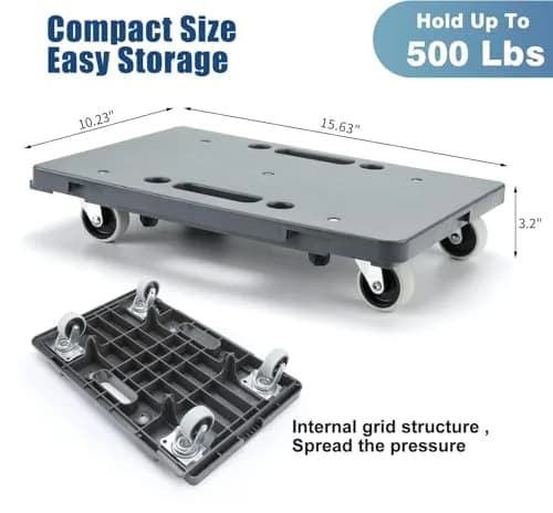 Insdawn Furniture Dolly 2 Pack Gray | Heavy Duty 500 Lb Capacity, Connectable Moving Dollies thumbnail 4