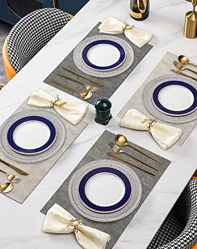 SUEH DESIGN Leather Placemats Set of 6, Light Grey & Smoky Grey | Reversible Non-Slip Table Mats for Dining Kitchen Parties thumbnail 6