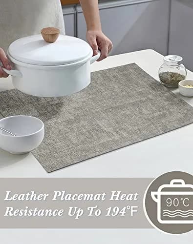 SUEH DESIGN Leather Placemats Set of 6, Light Grey & Smoky Grey | Reversible Non-Slip Table Mats for Dining Kitchen Parties thumbnail 4