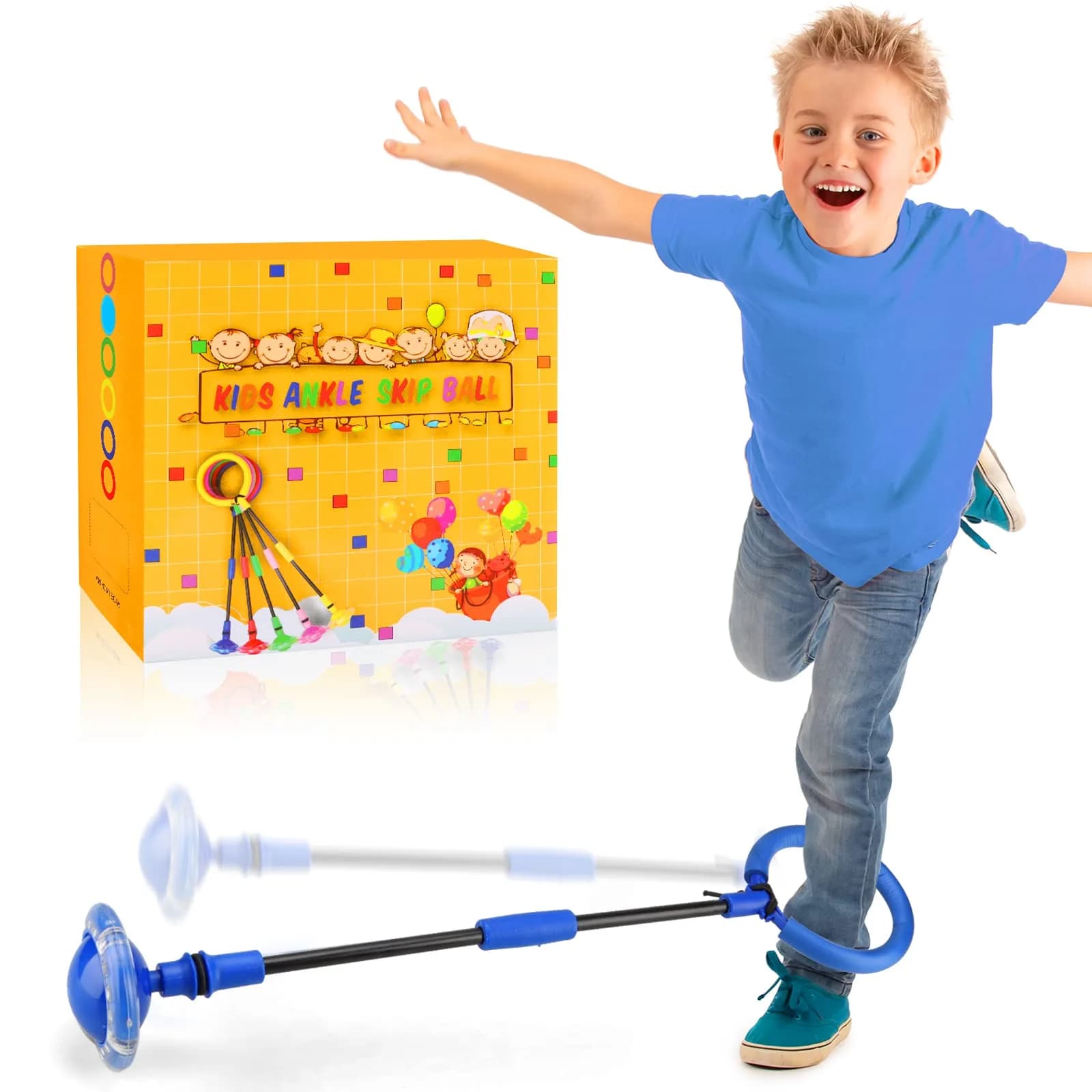 Chridark Ankle Skip Ball Toy with Flash Wheel, Foldable Portable Design, Blue | 0.34 kg (0.75 lb) - main product image