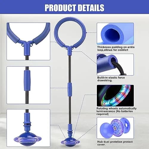 Chridark Ankle Skip Ball Toy with Flash Wheel, Foldable Portable Design, Blue | 0.34 kg (0.75 lb) thumbnail 4