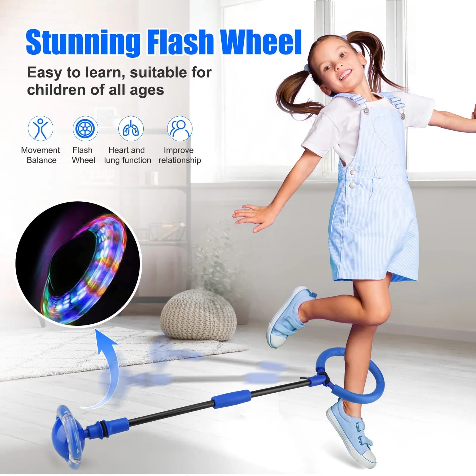Chridark Ankle Skip Ball Toy with Flash Wheel, Foldable Portable Design, Blue | 0.34 kg (0.75 lb) - view 3