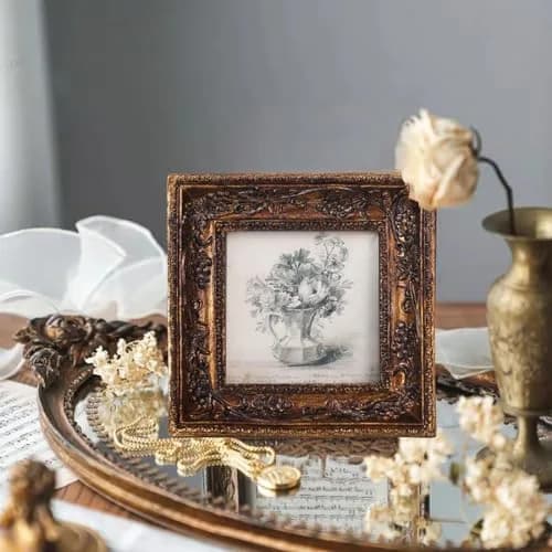 SIKOO Small Vintage 3×3 Picture Frame Antique Ornate | Gold Bronze Finish, Wall & Tabletop Display thumbnail 3