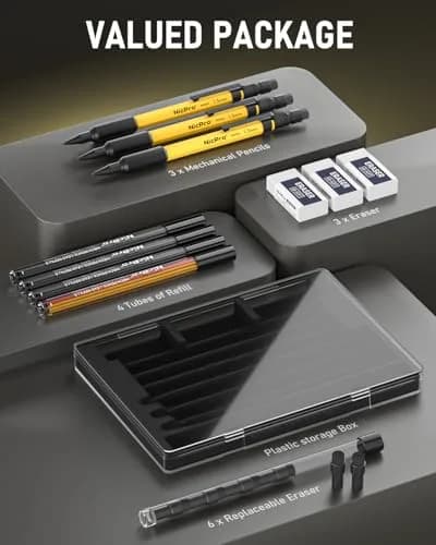 Nicpro 1.3mm Mechanical Pencil Set with 48 Lead Refills & Erasers | Durable Metal Barrel for Writing & Drawing thumbnail 5