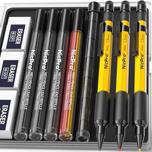 Nicpro 1.3mm Mechanical Pencil Set with 48 Lead Refills & Erasers | Durable Metal Barrel for Writing & Drawing thumbnail 1