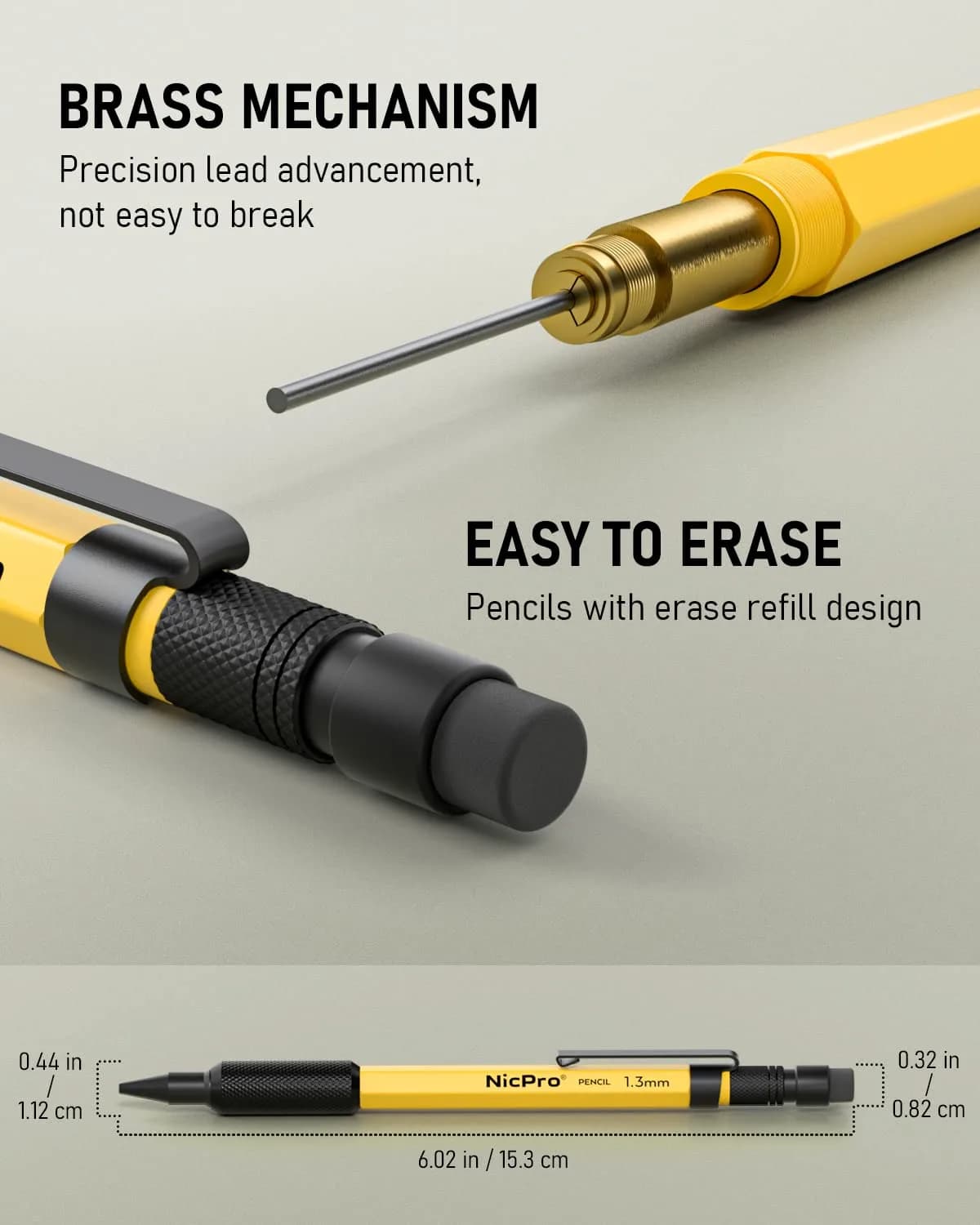 Nicpro 1.3mm Mechanical Pencil Set with 48 Lead Refills & Erasers | Durable Metal Barrel for Writing & Drawing - view 4