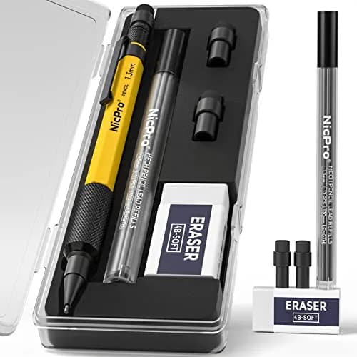 Nicpro MP2000 Yellow 1.3mm Mechanical Pencil Set with Case | Durable, Weatherproof, Smooth Writing thumbnail 1