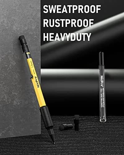 Nicpro MP2000 Yellow 1.3mm Mechanical Pencil Set with Case | Durable, Weatherproof, Smooth Writing thumbnail 2