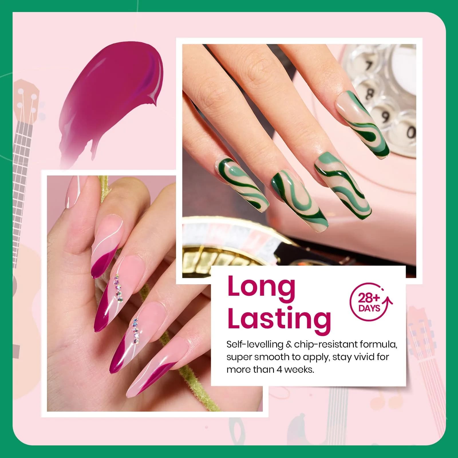 Beetles Gel Nail Polish Set Burgundy Purple Red Green Glitter 6 Colors (7.5ml Each) | 9-Free Formula, Long-Lasting Shine - view 5