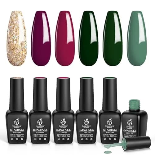 Beetles Gel Nail Polish Set Burgundy Purple Red Green Glitter 6 Colors (7.5ml Each) | 9-Free Formula, Long-Lasting Shine thumbnail 1