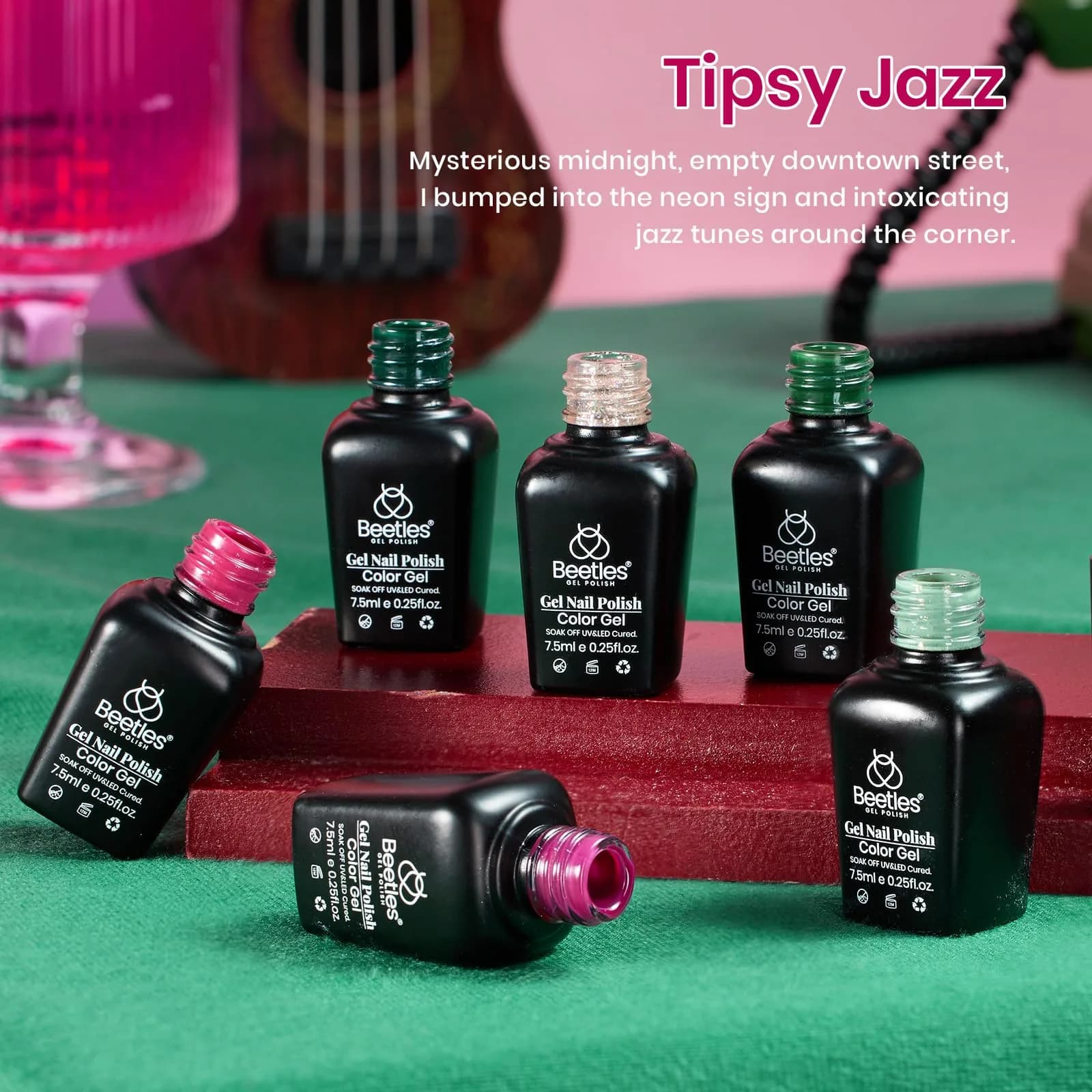 Beetles Gel Nail Polish Set Burgundy Purple Red Green Glitter 6 Colors (7.5ml Each) | 9-Free Formula, Long-Lasting Shine - view 2
