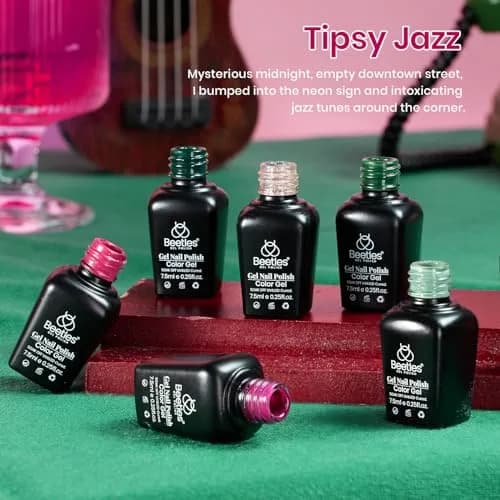 Beetles Gel Nail Polish Set Burgundy Purple Red Green Glitter 6 Colors (7.5ml Each) | 9-Free Formula, Long-Lasting Shine thumbnail 2