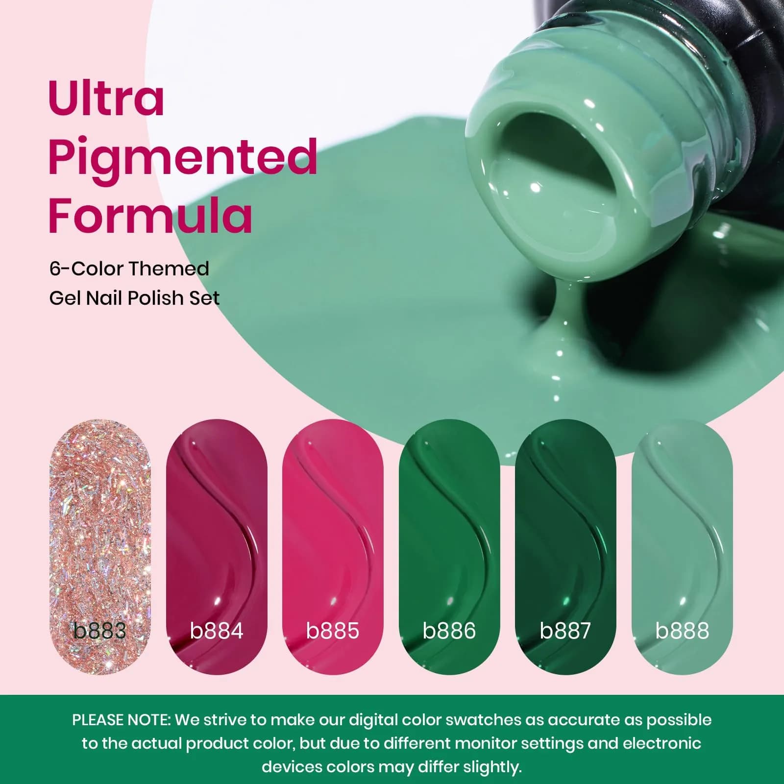 Beetles Gel Nail Polish Set Burgundy Purple Red Green Glitter 6 Colors (7.5ml Each) | 9-Free Formula, Long-Lasting Shine - view 3