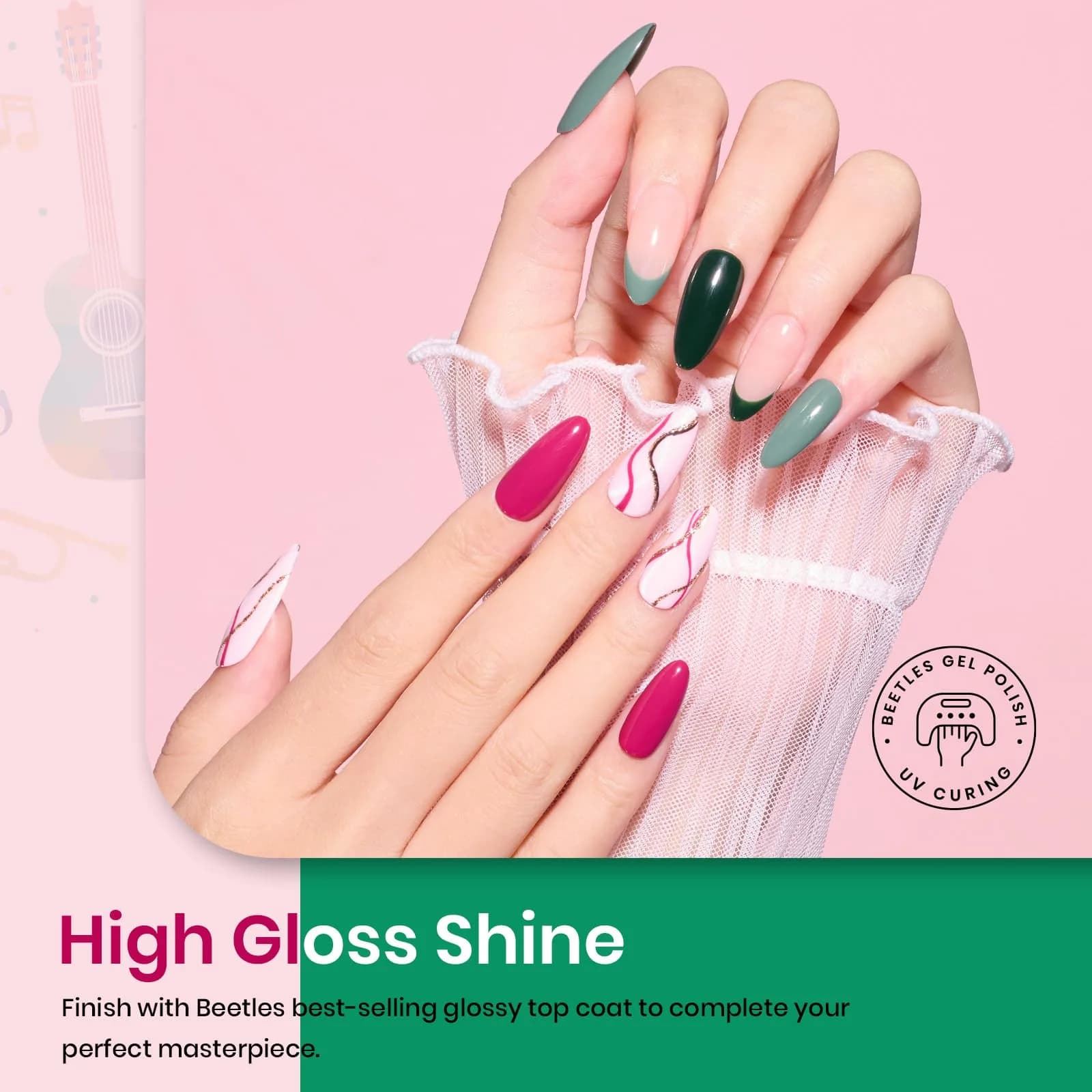 Beetles Gel Nail Polish Set Burgundy Purple Red Green Glitter 6 Colors (7.5ml Each) | 9-Free Formula, Long-Lasting Shine - view 4