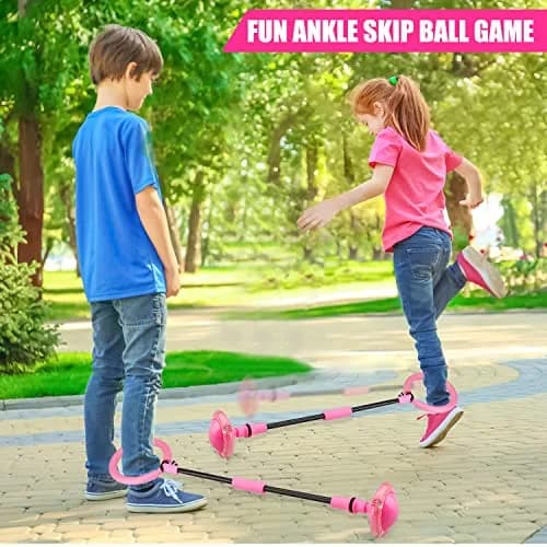 Chridark Ankle Skip Ball with Flash Wheel, Pink | Portable Foldable Toy for Kids & Adults thumbnail 2