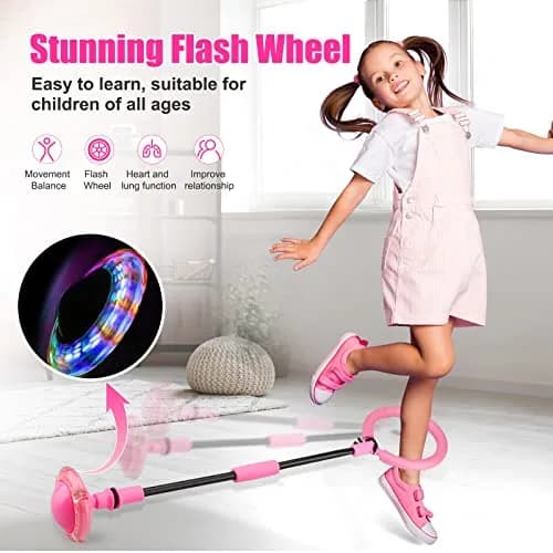 Chridark Ankle Skip Ball with Flash Wheel, Pink | Portable Foldable Toy for Kids & Adults thumbnail 3