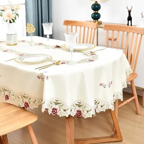 Wolkemer Jacquard Floral Embroidered Oval Tablecloth 60 x 84 inch | Elegant Rustic Style for Home & Events thumbnail 1