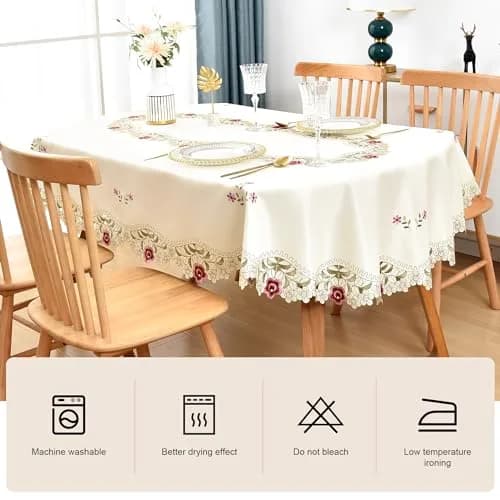 Wolkemer Jacquard Floral Embroidered Oval Tablecloth 60 x 84 inch | Elegant Rustic Style for Home & Events thumbnail 4