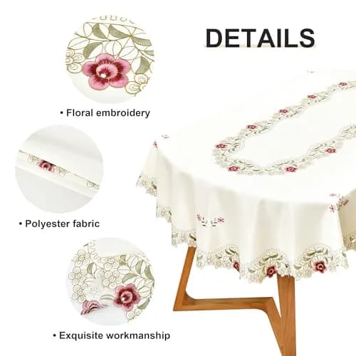 Wolkemer Jacquard Floral Embroidered Oval Tablecloth 60 x 84 inch | Elegant Rustic Style for Home & Events thumbnail 5