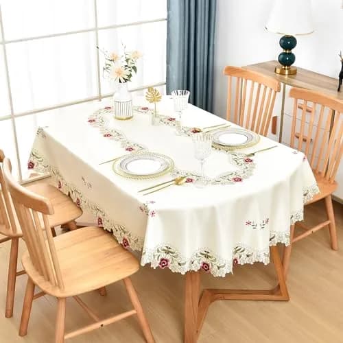 Wolkemer Jacquard Floral Embroidered Oval Tablecloth 60 x 84 inch | Elegant Rustic Style for Home & Events thumbnail 2