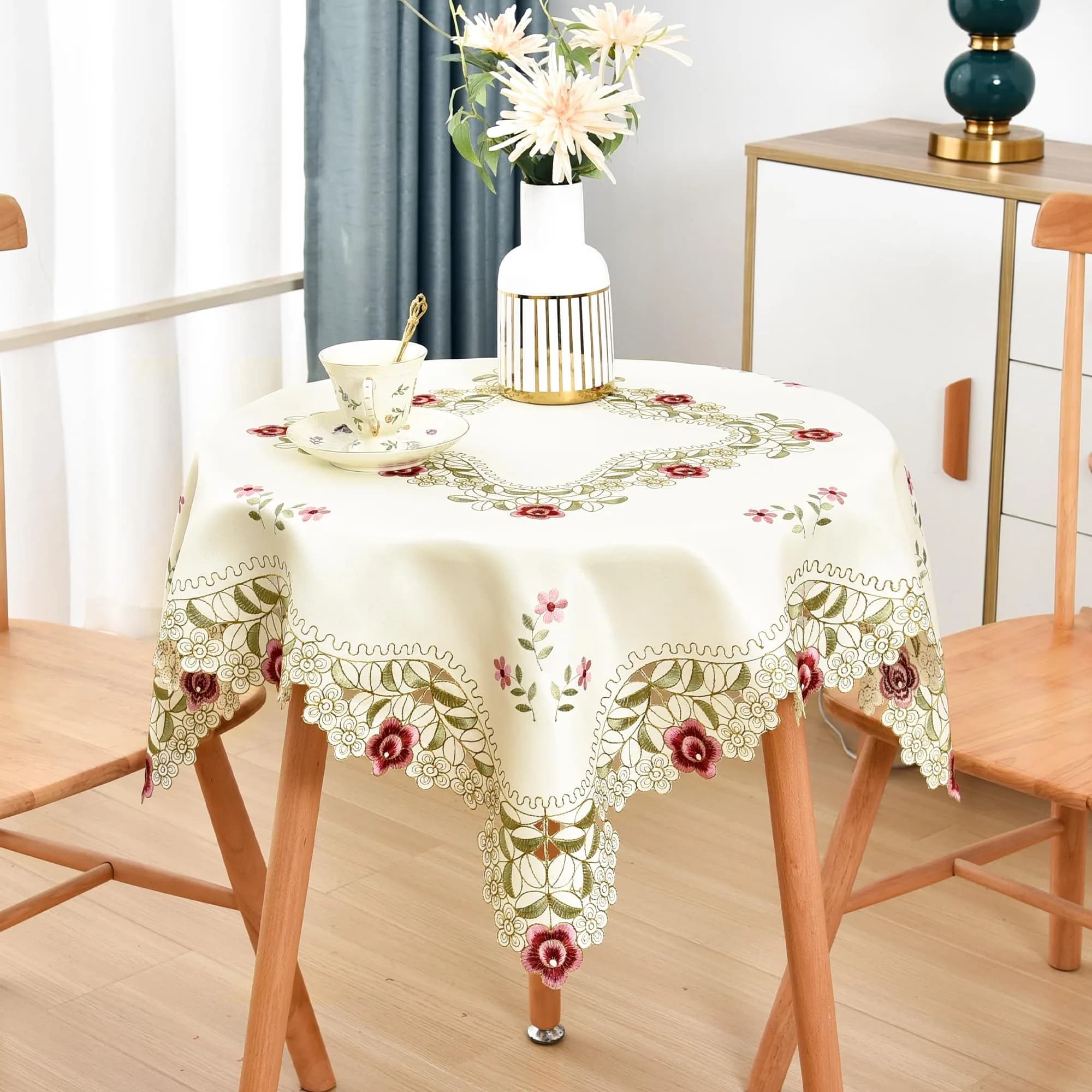 Wolkemer Jacquard Floral Embroidered Square Tablecloth 33 x 33 inch | Elegant Floral Design for Home & Events — 33" x 33" (Square)