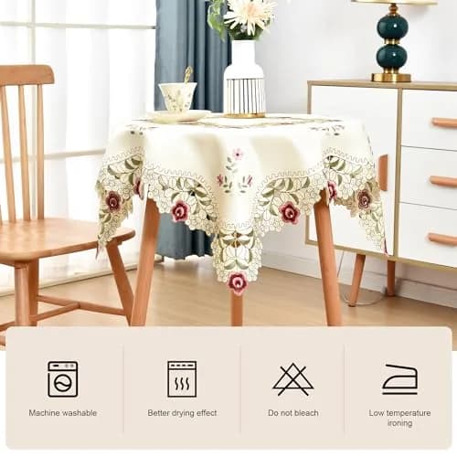 Wolkemer Jacquard Floral Embroidered Square Tablecloth 33 x 33 inch | Elegant Floral Design for Home & Events thumbnail 4
