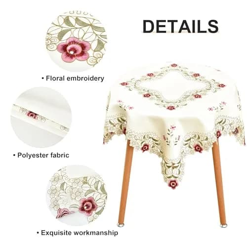 Wolkemer Jacquard Floral Embroidered Square Tablecloth 33 x 33 inch | Elegant Floral Design for Home & Events thumbnail 5