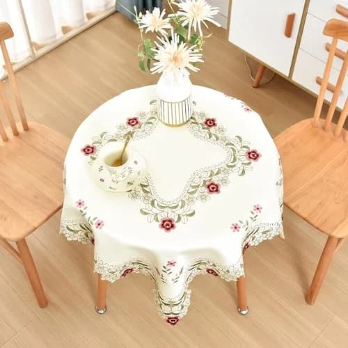 Wolkemer Jacquard Floral Embroidered Square Tablecloth 33 x 33 inch | Elegant Floral Design for Home & Events thumbnail 2