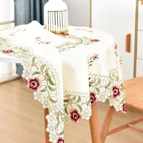 Wolkemer Jacquard Floral Embroidered Square Tablecloth 33 x 33 inch | Elegant Floral Design for Home & Events thumbnail 3