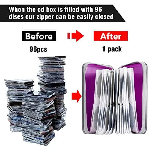 Siveit 96 Capacity CD DVD Storage Binder Case with Zipper for Car (Purple) | Holds 96 Discs Securely thumbnail 4