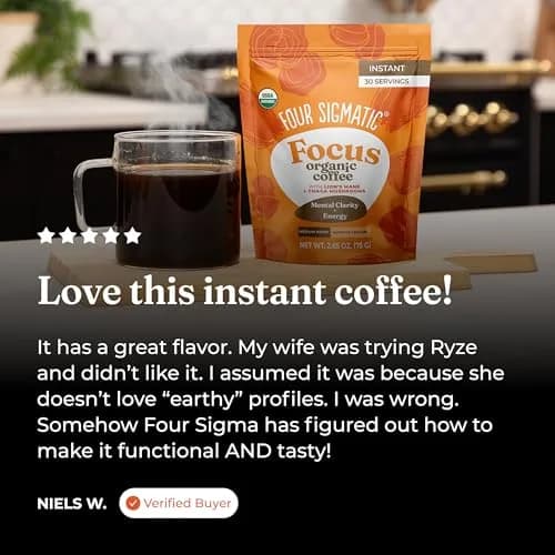 Four Sigmatic Organic Mushroom Coffee Mix with Lion's Mane, Chaga & Rhodiola 30 Servings | 50mg Caffeine Per Serving thumbnail 7