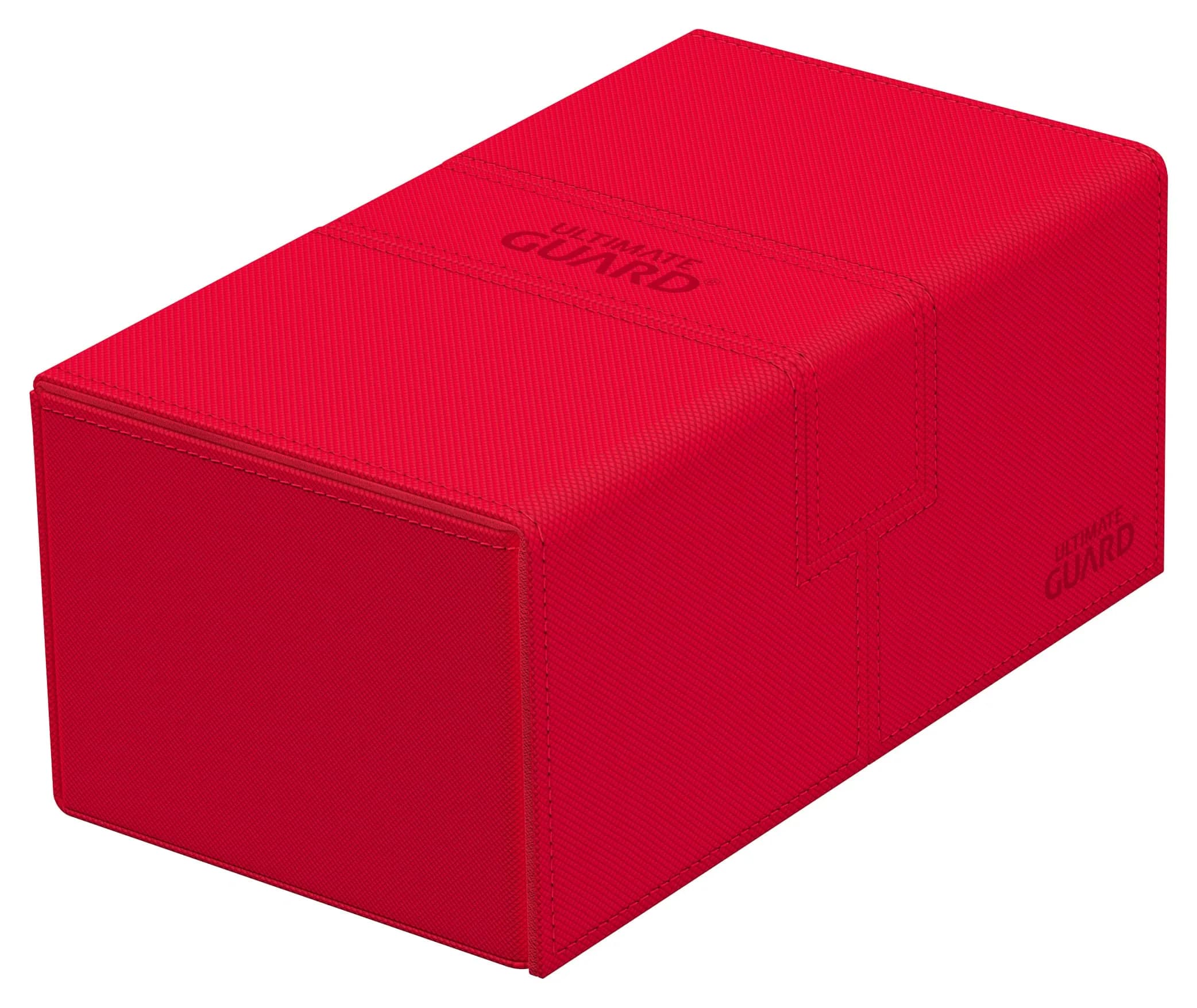 Ultimate Guard Twin Flip'n'Tray 200+ Storage Box for 200 Double-Sleeved TCG Cards | Microfiber & Magnetic Closure — Red