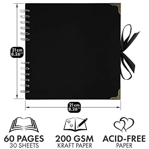 Bstorify Scrapbook Album, 8 x 8 Inch | Durable 60 Pages, Black, Creative Memory Book thumbnail 2
