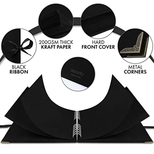 Bstorify Scrapbook Album, 8 x 8 Inch | Durable 60 Pages, Black, Creative Memory Book thumbnail 3