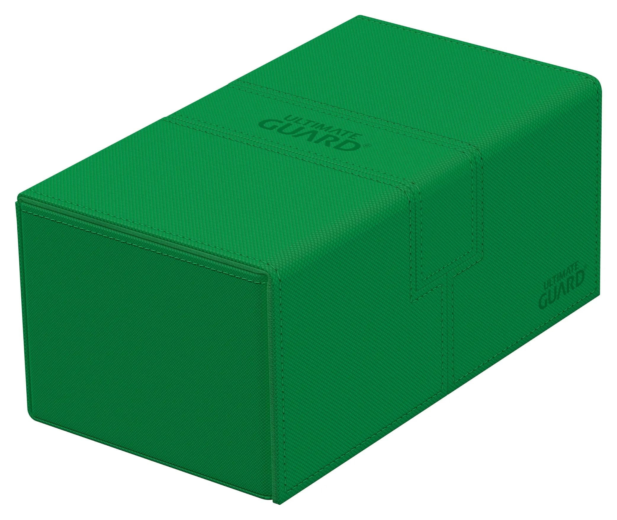 Ultimate Guard Twin Flip'n'Tray 200+ Storage Box for 200 Double-Sleeved TCG Cards | Microfiber & Magnetic Closure — Green / 200+