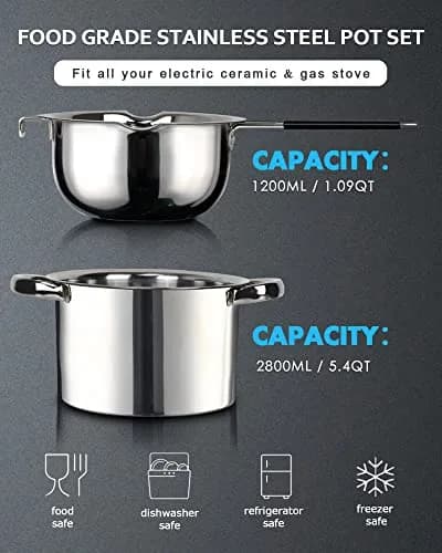 Marsheepy 1200ml Chocolate Melting Pot with 2800ml Stainless Steel Pot | Rust-Proof 304 Steel, Dishwasher Safe thumbnail 2