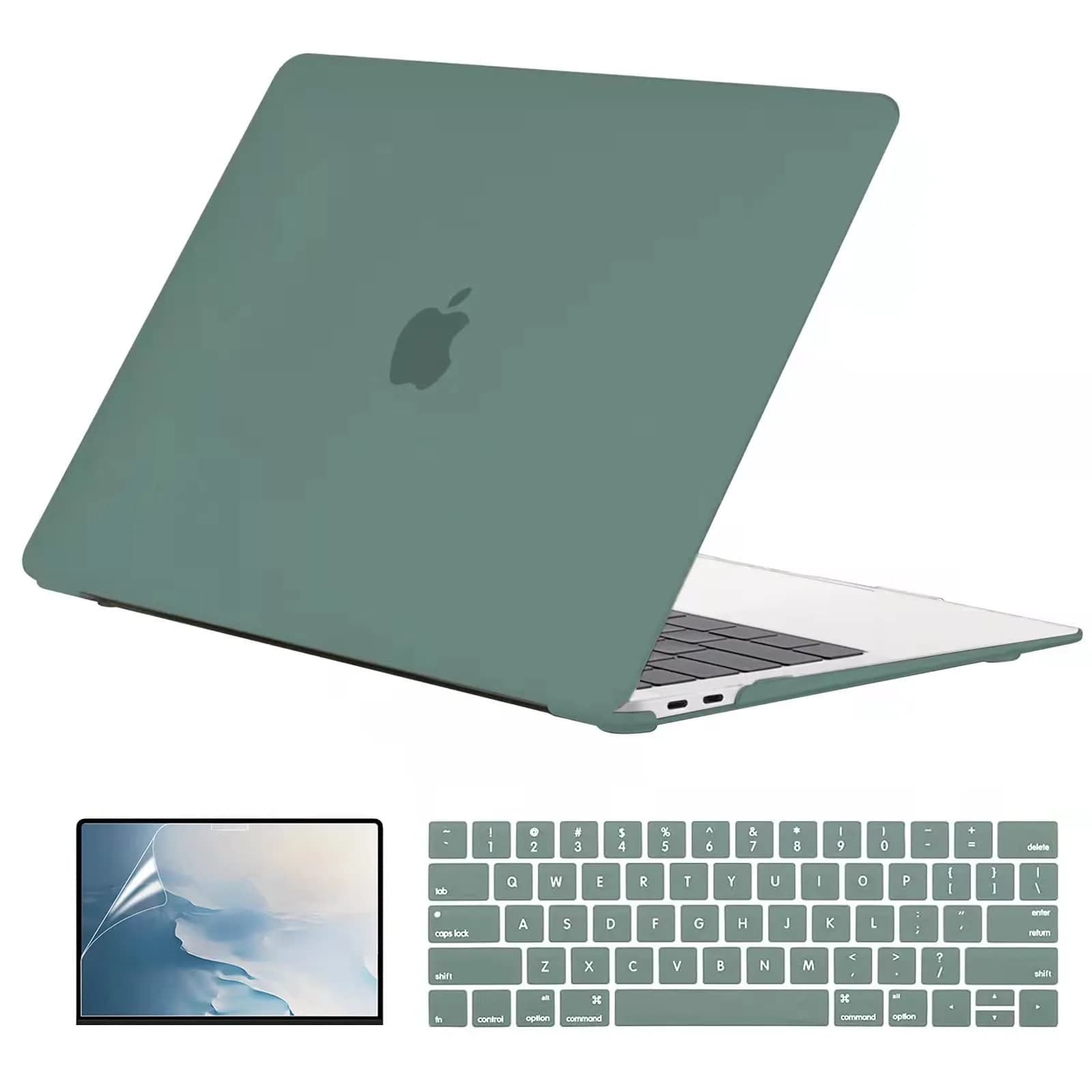 EooCoo Crystal Clear Hard Case for MacBook Pro 13-inch M2/M1 (2016-2024) | Snap-On Protection with Keyboard Cover & Screen Protector — Matte Green